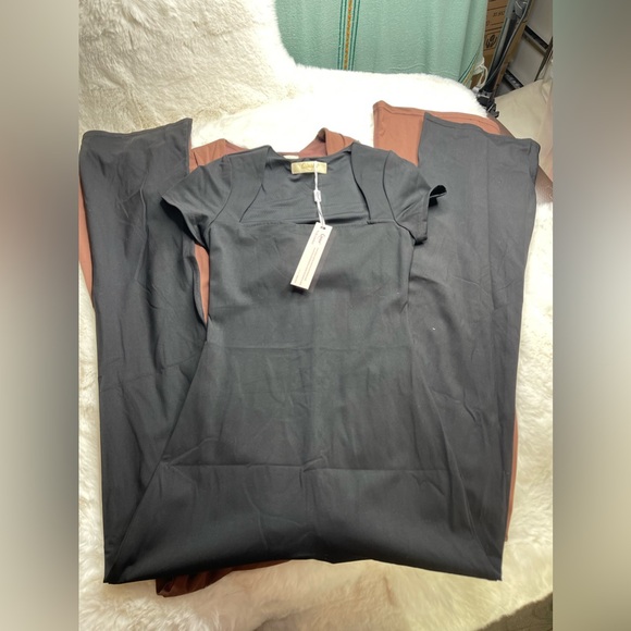 2 Flare Jumpsuits Short Sleeve Square Neck Bodycon Full Length Playsuit - Picture 8 of 9